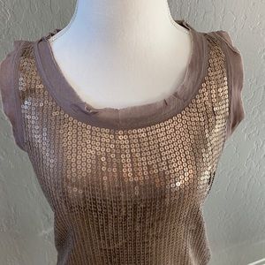 LOFT Taupe Sequin Tank Top